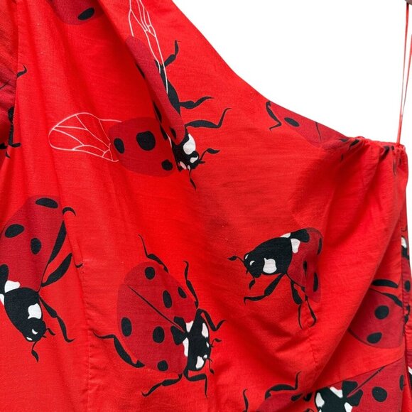 Ladybug Dress Small Tomato Red Cotton One Shoulder Sash Mini by We__Are - Picture 12 of 14
